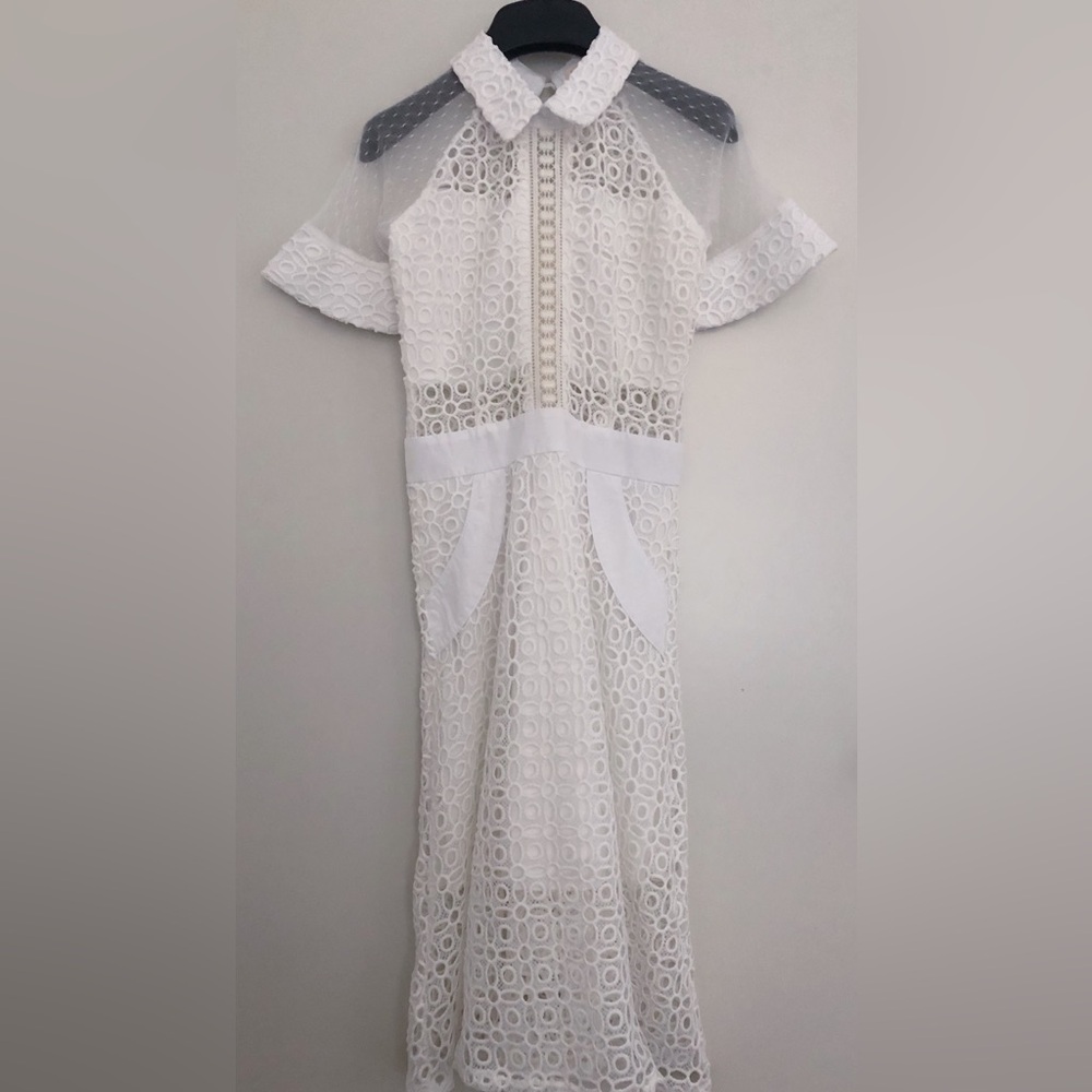 Korean white eyelet lace midi maxi dress k-fashion
